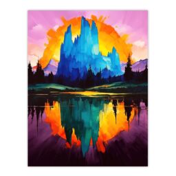 "Artery8 Mount Fitz Roy Sunset Colourful Abstract Landscape Wall Art Print in Purple - Size: W24"" x H32""" - thumbnail 1