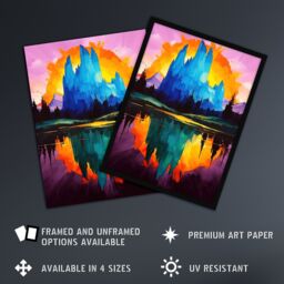 "Artery8 Mount Fitz Roy Sunset Colourful Abstract Landscape Wall Art Print in Purple - Size: W24"" x H32""" - thumbnail 2