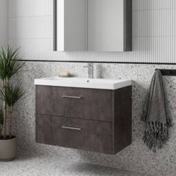 Balterley Winshill Contemporary 2 Drawer Wall Hung Vanity Basin Unit, 800mm in Grey - thumbnail 2