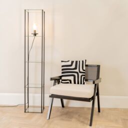 ValueLights Gobie Metal Frame with Glass Storage Shelf Floor Lamp in Black - thumbnail 1