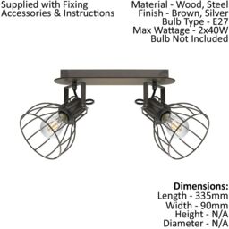 Loops Twin Ceiling Spot Light & 2x Matching Wall Lights Black Industrial Wire Shade - thumbnail 2