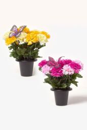 Homescapes Set of 2 Carnation Artificial Flowers Decoration in Grave Vases - thumbnail 1