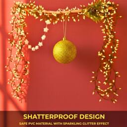Shatchi 20cm Glitter Christmas Bauble - Christmas Tree & Home Décor Ornament in Gold - Size: 20 cm - thumbnail 7