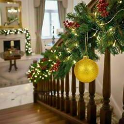 Shatchi 20cm Glitter Christmas Bauble - Christmas Tree & Home Décor Ornament in Gold - Size: 20 cm - thumbnail 2