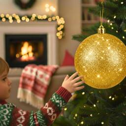 Shatchi 20cm Glitter Christmas Bauble - Christmas Tree & Home Décor Ornament in Gold - Size: 20 cm - thumbnail 8