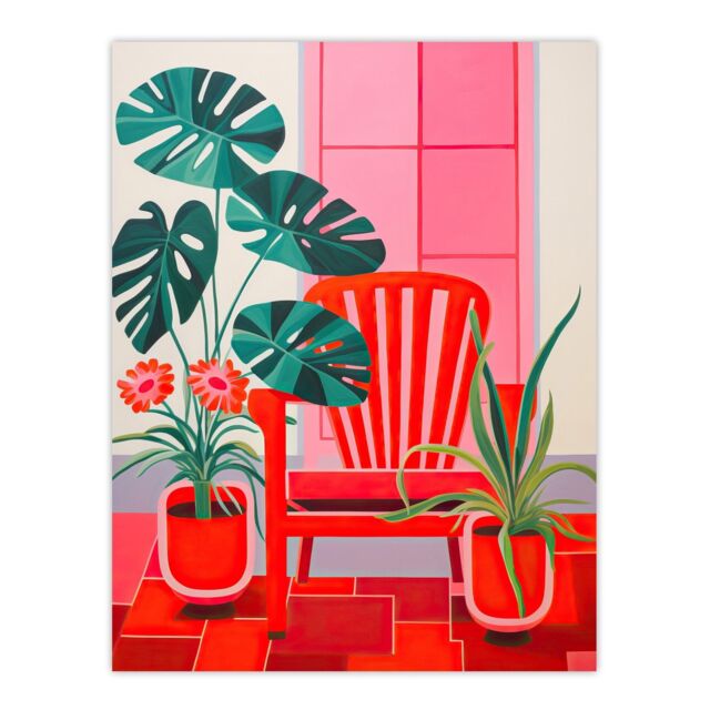 "Wee Blue Coo Wall Art Print Hothouse Flowers Bright Red Pink Plants Living Room - Size: W24"" x H32""" - image 1