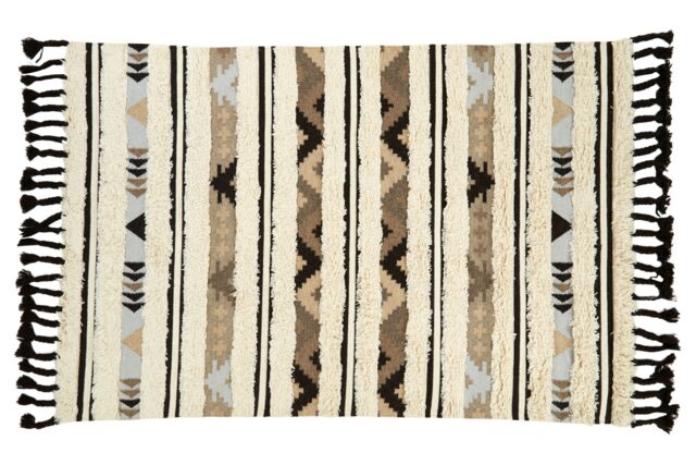Orsina Large Tribal Rug in Black & Cream, Handcrafted Wool & Cotton Floor Rug, Tribal Pattern Area Rug in Cream - image 1