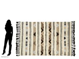 Orsina Large Tribal Rug in Black & Cream, Handcrafted Wool & Cotton Floor Rug, Tribal Pattern Area Rug in Cream - thumbnail 3