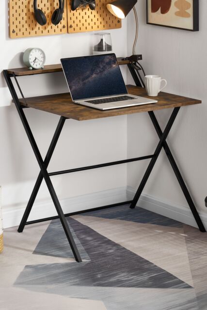Home Discount Vida Designs Brooklyn Foldable Computer Desk Storage Office Study Gaming Table in Dark Brown - image 1