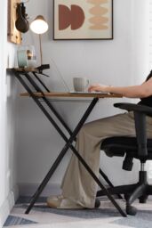 Home Discount Vida Designs Brooklyn Foldable Computer Desk Storage Office Study Gaming Table in Dark Brown - thumbnail 2