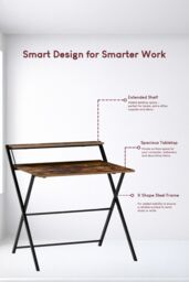 Home Discount Vida Designs Brooklyn Foldable Computer Desk Storage Office Study Gaming Table in Dark Brown - thumbnail 8