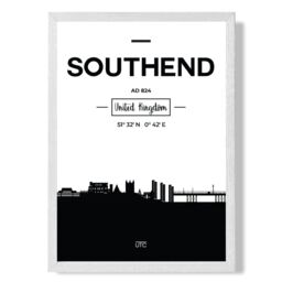 ARTZE Southend Black & White City Skyline Framed Print SIZE: A4 with White Frame - thumbnail 1