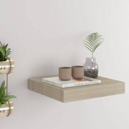 Berkfield Home Durable Floating Wall Shelf Oak 23x23.5x3.8 cm MDF in Light Sand - thumbnail 2