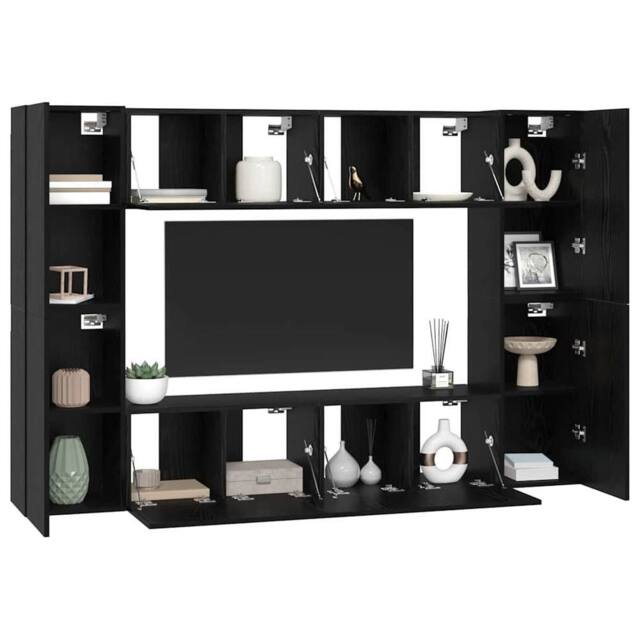Berkfield Home TV Cabinet 8 pcs Black oak 181 x 30 x 120 cm Engineered wood - image 1