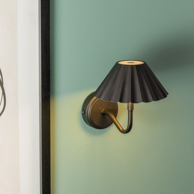 ValueLights Avery Set of 2 Rechargeable Easy Fit Wall Light Fittings in Black - image 1