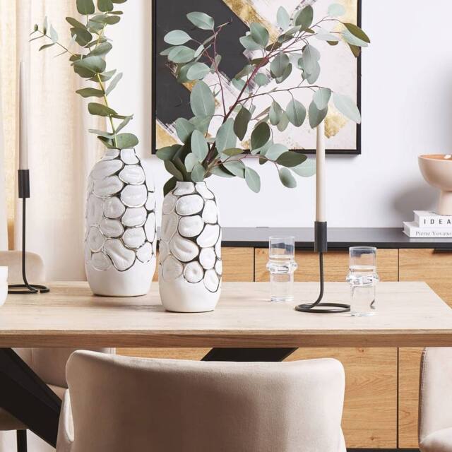 Wyld and Coco 28cm White Gloss Stoneware Flower Vase with Silver Embossed Detail - image 1