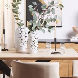 Wyld and Coco 28cm White Gloss Stoneware Flower Vase with Silver Embossed Detail - thumbnail 1