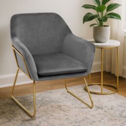 Orsina Durable & Versatile Grey Velvet Armchair, Easy Care Velvet Chairs, Indoor Dining with Velvet Dining Chair - thumbnail 1