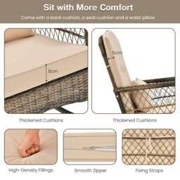 Gymax 3 PCS Outdoor Rocking Chair Set PE Rattan Chairs & Glass Side Table in Beige - Size: 3 Pack - thumbnail 5