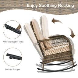 Gymax 3 PCS Outdoor Rocking Chair Set PE Rattan Chairs & Glass Side Table in Beige - Size: 3 Pack - thumbnail 4