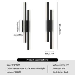 Pheashine Black 48cm Acrylic LED Wall Light 18W 3000K Warm White Modern - thumbnail 3