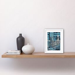 "Artery8 Wall Art Print Belfast Cityscape City Centre Hall Linocut Style Artwork Framed 9X7 Inch in White - Size: W7"" x H9""" - thumbnail 2