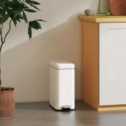 HOMCOM 5L Rectangle Compact Bin Steel Body Inner Bucket Quiet-Close Lid w/Pedal in White