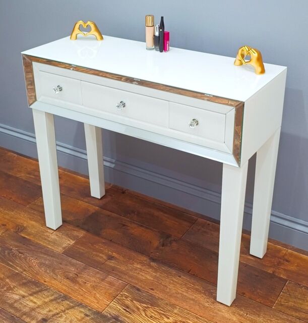 7seas Dressing Table Handmade White Glass 3 Drawers Console for Hollywood Mirrored Makeup Vanity - image 1