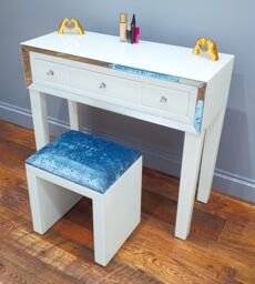7seas Dressing Table Handmade White Glass 3 Drawers Console for Hollywood Mirrored Makeup Vanity - thumbnail 3