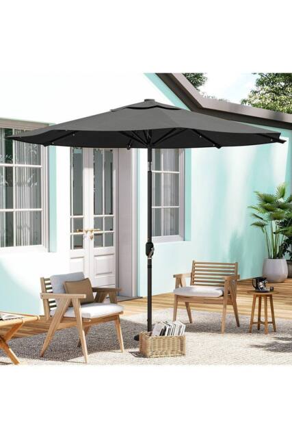 H&O Direct Outdoor Solar LED Lights Parasol with Crank (Base not included) in Dark Grey - image 1