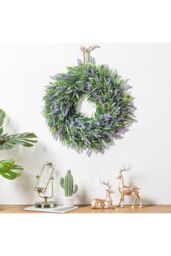 Living and Home 30cm Purple Flocked Lavender Wreath Floral Hanging for Home, Wedding Doors & Wall Décor - thumbnail 1