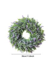 Living and Home 30cm Purple Flocked Lavender Wreath Floral Hanging for Home, Wedding Doors & Wall Décor - thumbnail 3
