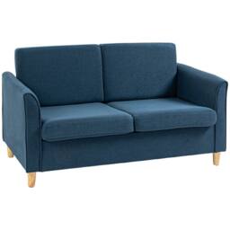 Wyld Haus Dilita Dark Blue Compact 2 Seater Sofa with Wooden Legs & Armrests - thumbnail 2