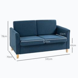 Wyld Haus Dilita Dark Blue Compact 2 Seater Sofa with Wooden Legs & Armrests - thumbnail 3