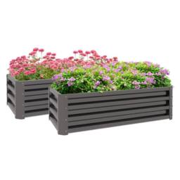 Havendro Set of 2 Steel Raised Garden Beds Planter Box Outdoor in Dark Grey - thumbnail 3