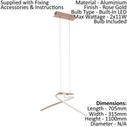 Loops Pendant Light Colour Rose Gold Shade White Plastic Bulb LED 2x11W Included - thumbnail 2