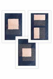 ARTZE Set of 3 Navy Blue & Blush Pink Abstract Geometric Art Posters - Size: W50 cm x H70 cm - thumbnail 1