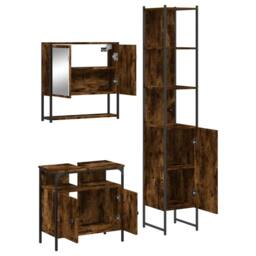 Berkfield Home 3 Piece Bathroom Furniture Set Smoked Oak Engineered Wood in Brown - thumbnail 5