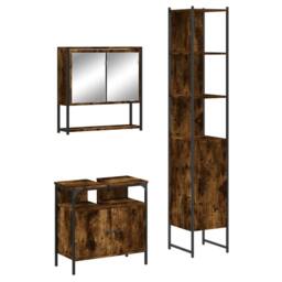 Berkfield Home 3 Piece Bathroom Furniture Set Smoked Oak Engineered Wood in Brown - thumbnail 1
