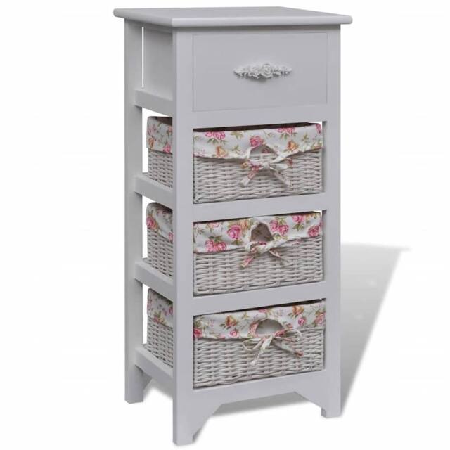 Berkfield Home Cabinet with 1 Drawer & 3 Baskets White Paulownia Wood - image 1