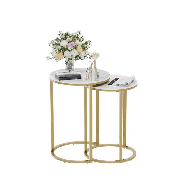 ERGOVEXA Nested Sofa Side Coffee Table Dining Desk w Golden Metal Frame in Gold - image 1