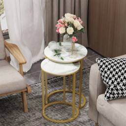 ERGOVEXA Nested Sofa Side Coffee Table Dining Desk w Golden Metal Frame in Gold - thumbnail 5