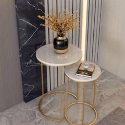 ERGOVEXA Nested Sofa Side Coffee Table Dining Desk w Golden Metal Frame in Gold - thumbnail 4