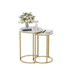 ERGOVEXA Nested Sofa Side Coffee Table Dining Desk w Golden Metal Frame in Gold - thumbnail 1