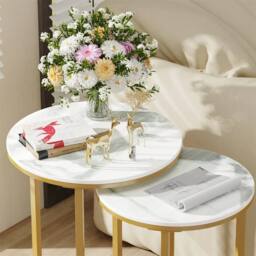 ERGOVEXA Nested Sofa Side Coffee Table Dining Desk w Golden Metal Frame in Gold - thumbnail 3