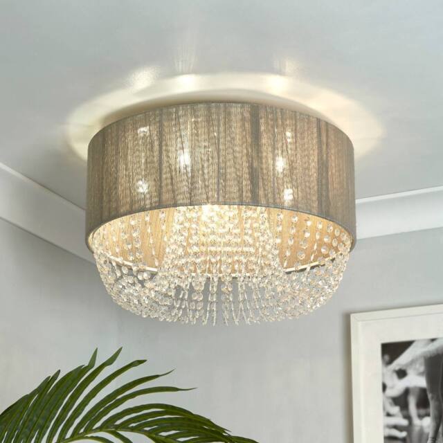 Lighting Collection Luxury Drum‑Shade with Crystal Cascades in Grey - image 1