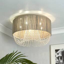 Lighting Collection Luxury Drum‑Shade with Crystal Cascades in Grey - thumbnail 1