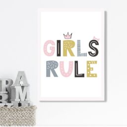 ARTZE Cute Girls Rule Scandi Quote Framed Print SIZE: A2 with White Frame in Pink - Size: A4 - thumbnail 2