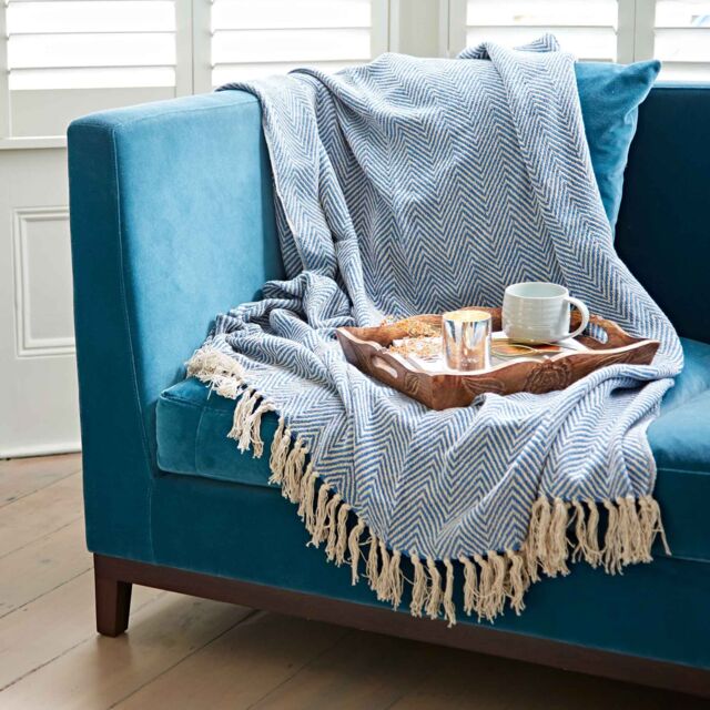 Paper High Chevron Repurposed Cotton Throw in Blue - image 1