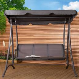 Charles Bentley 3 Seater Outdoor Swing Seat Bench Chair Hammock w/ Canopy -Grey in Grey - thumbnail 2